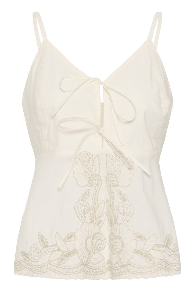 Part Two Bellisia Top - Whisper White with French Oak Embroidery - RUTHERFORD & Co