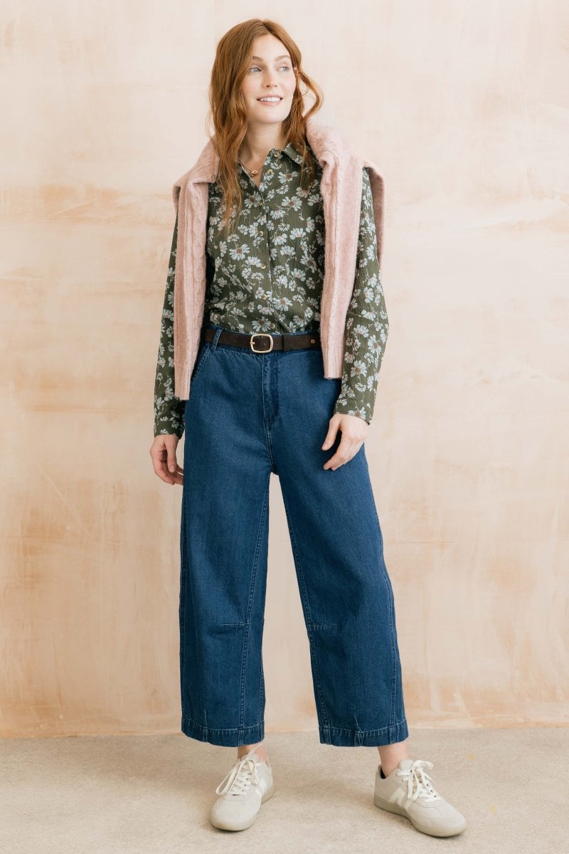 Patsy Textured Crepe Printed Shirt Olive - RUTHERFORD & Co