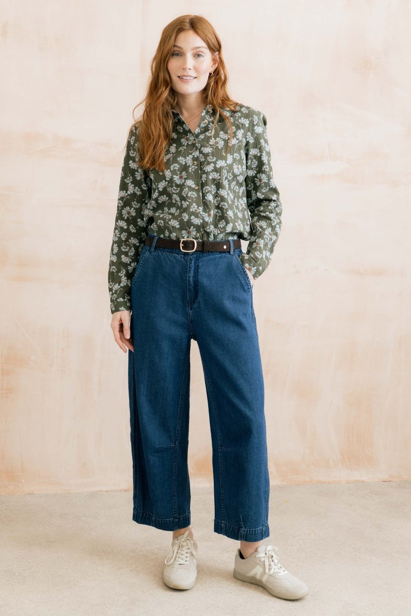 Patsy Textured Crepe Printed Shirt Olive - RUTHERFORD & Co