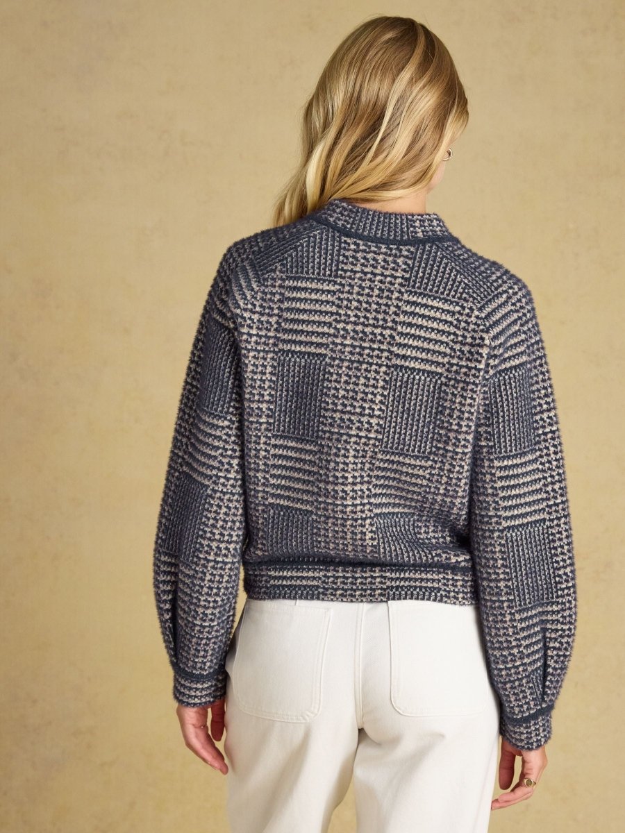 Patterned Knitted Jacket - Navy - RUTHERFORD & Co
