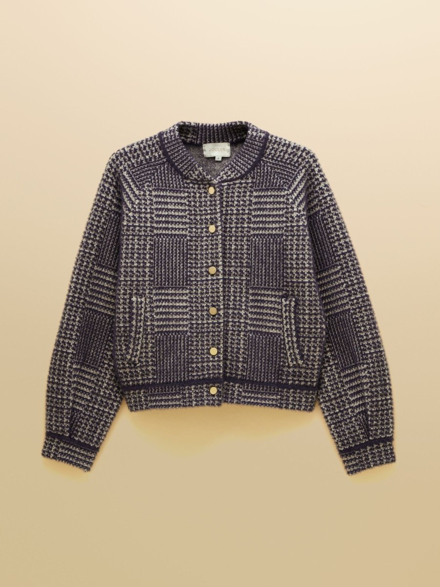 Patterned Knitted Jacket - Navy - RUTHERFORD & Co