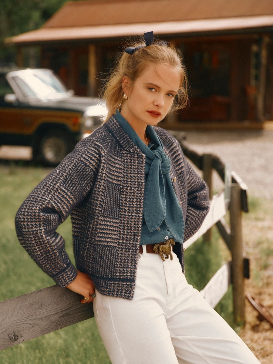 Patterned Knitted Jacket - Navy - RUTHERFORD & Co