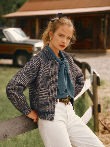 Patterned Knitted Jacket - Navy - RUTHERFORD & Co