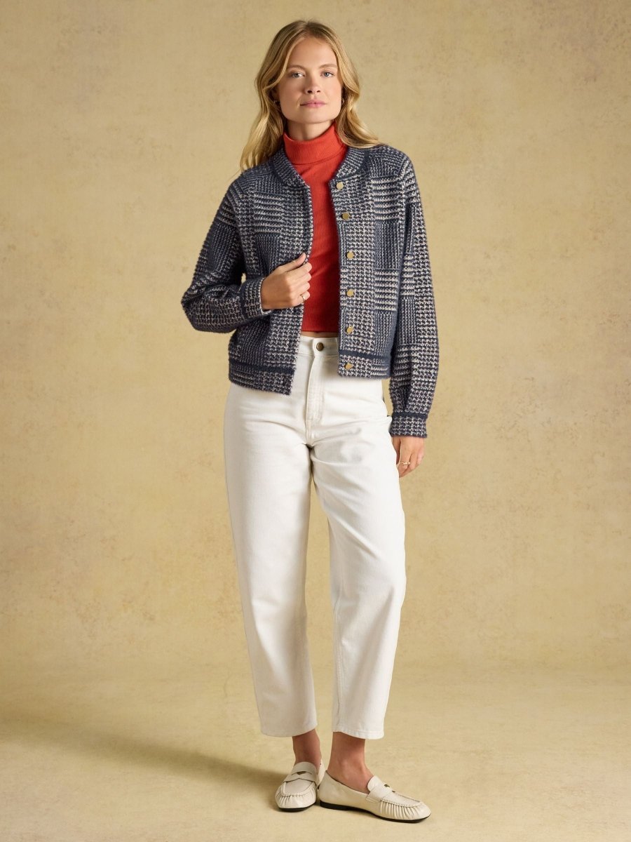 Patterned Knitted Jacket - Navy - RUTHERFORD & Co