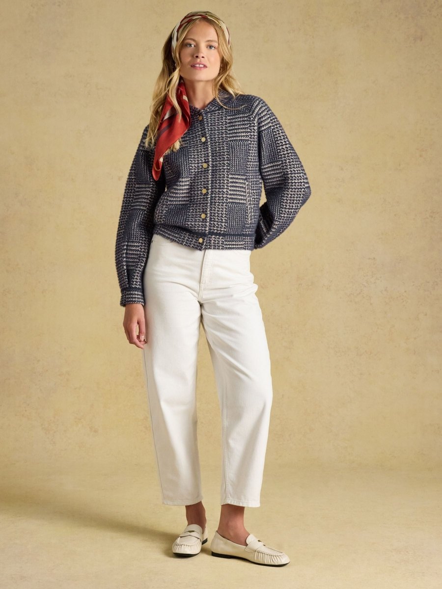 Patterned Knitted Jacket - Navy - RUTHERFORD & Co