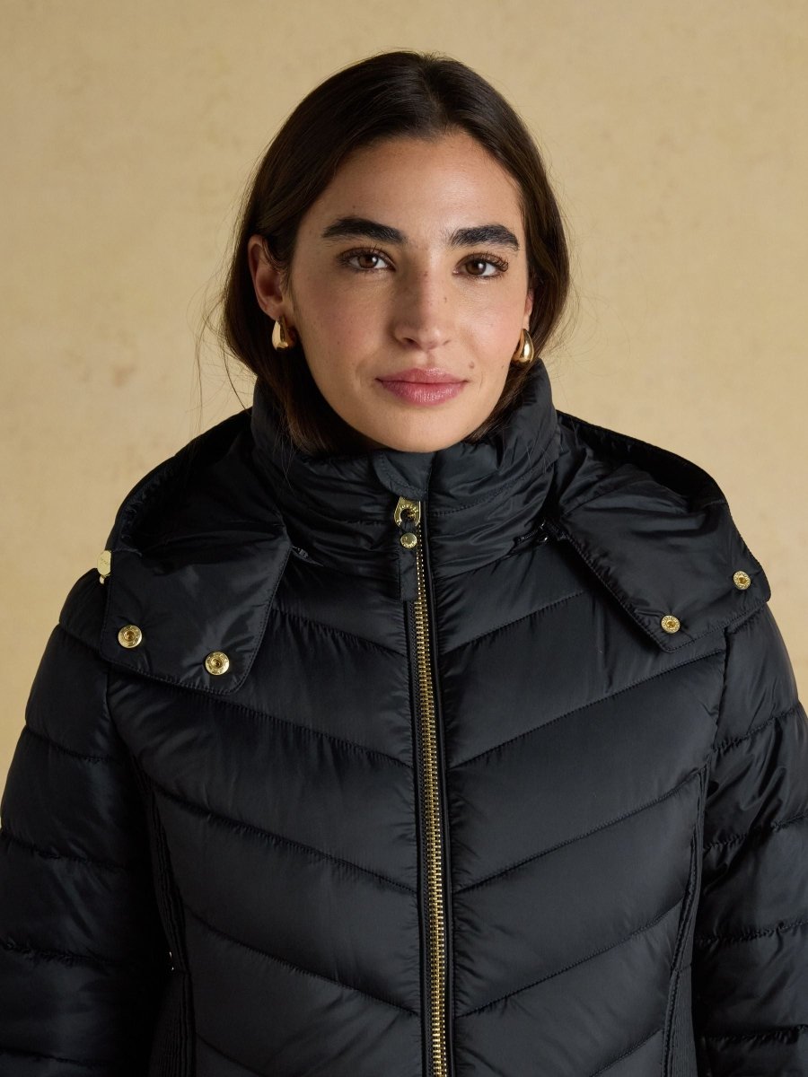 Pembury Navy Showerproof Longline Padded Coat with Hood - RUTHERFORD & Co