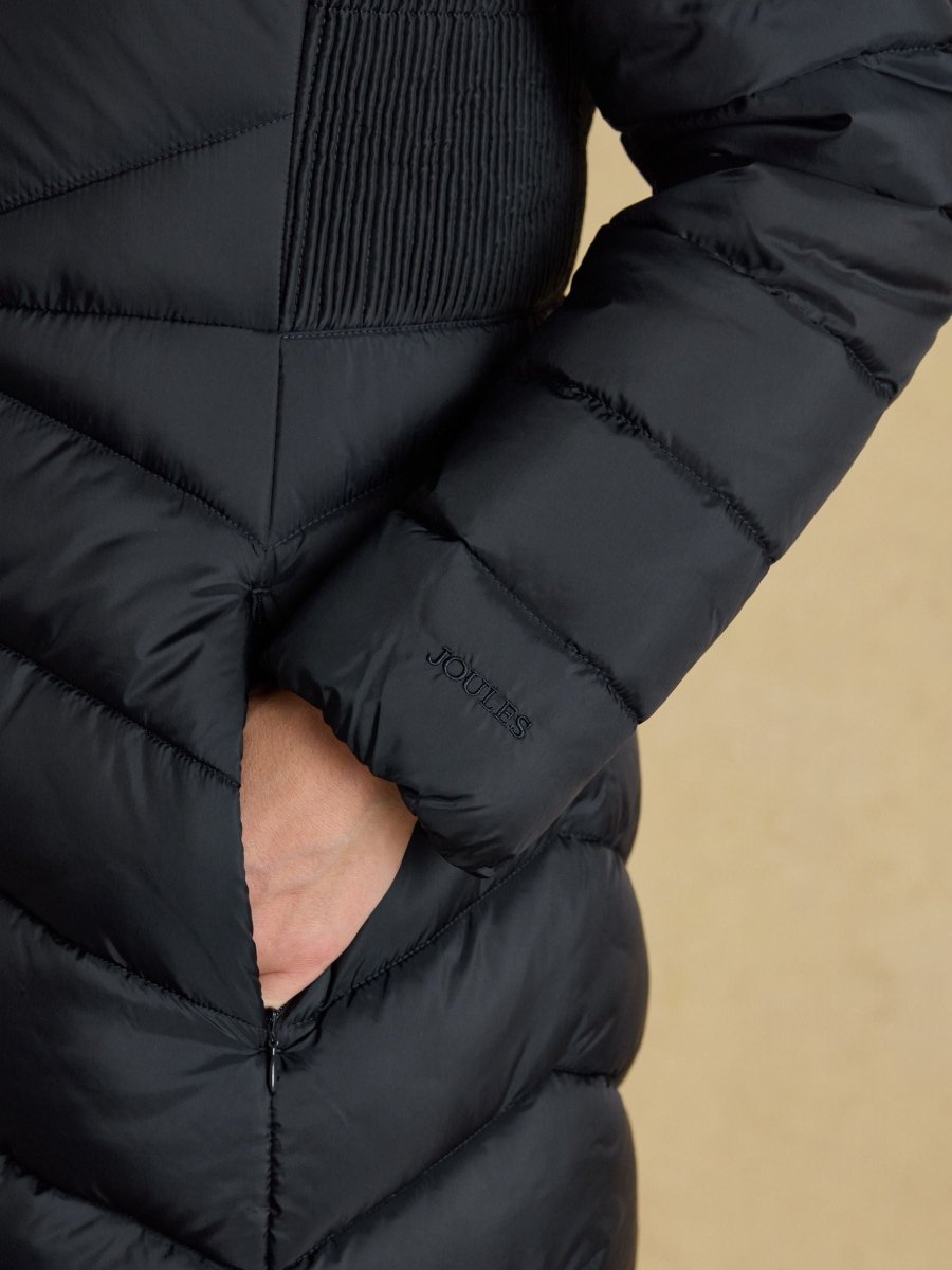 Pembury Navy Showerproof Longline Padded Coat with Hood - RUTHERFORD & Co