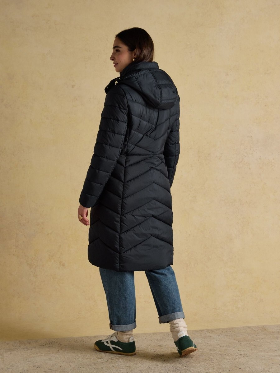 Pembury Navy Showerproof Longline Padded Coat with Hood - RUTHERFORD & Co