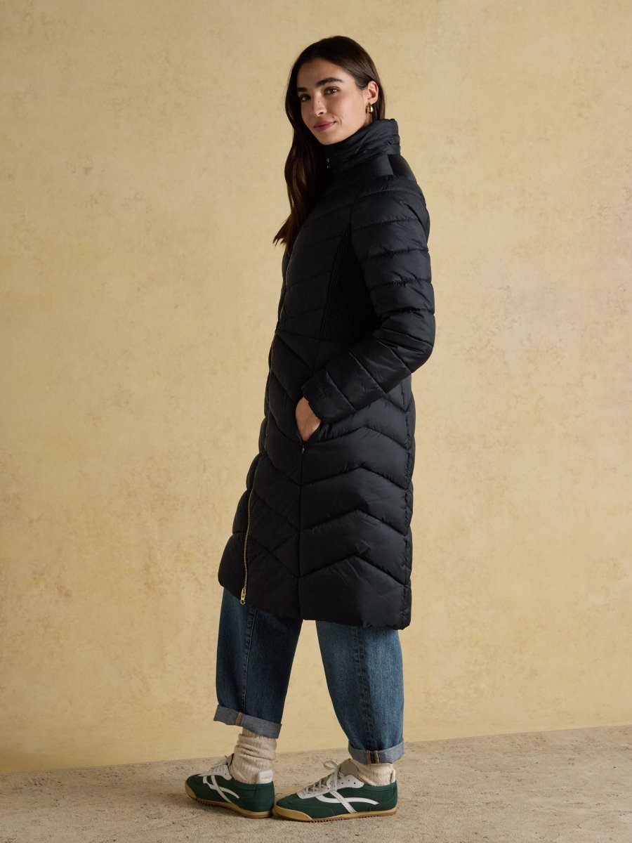 Pembury Navy Showerproof Longline Padded Coat with Hood - RUTHERFORD & Co