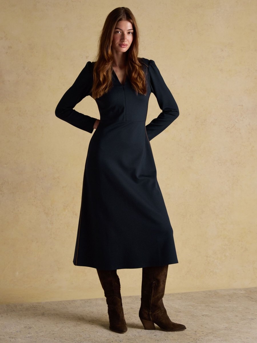 Philipa Navy Ponte Zip Front Dress - RUTHERFORD & Co