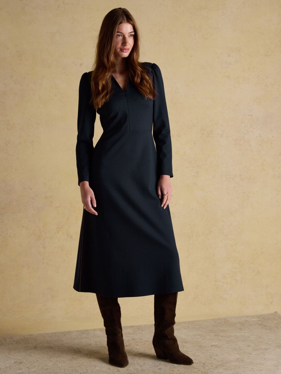 Philipa Navy Ponte Zip Front Dress - RUTHERFORD & Co