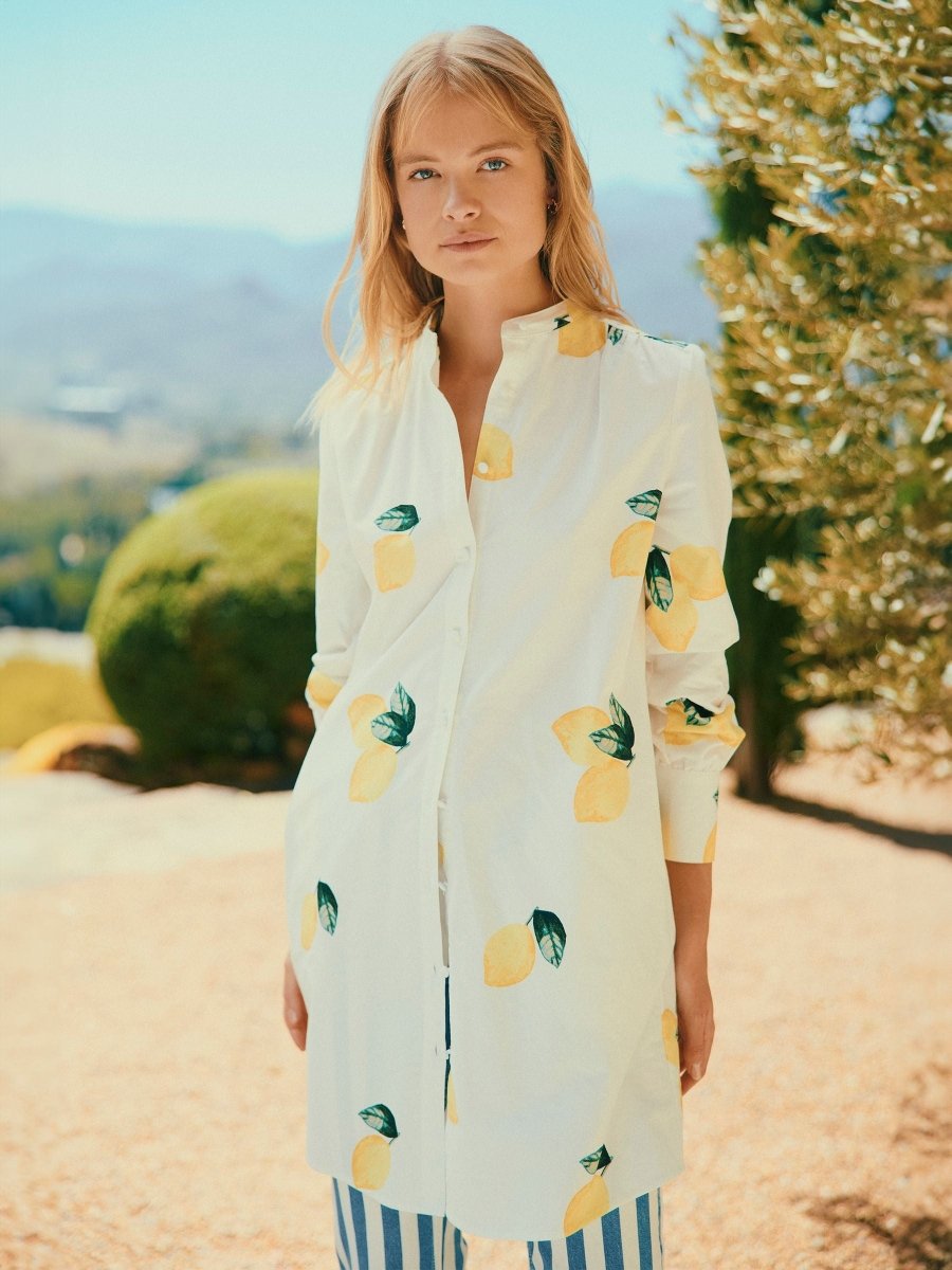 Phoebe Lemon Print Cotton Shirt Dress - RUTHERFORD & Co