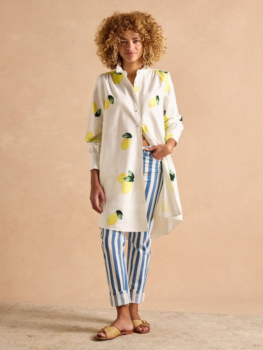 Phoebe Lemon Print Cotton Shirt Dress - RUTHERFORD & Co
