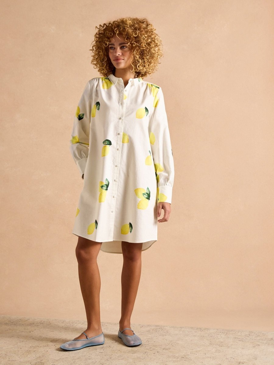 Phoebe Lemon Print Cotton Shirt Dress - RUTHERFORD & Co