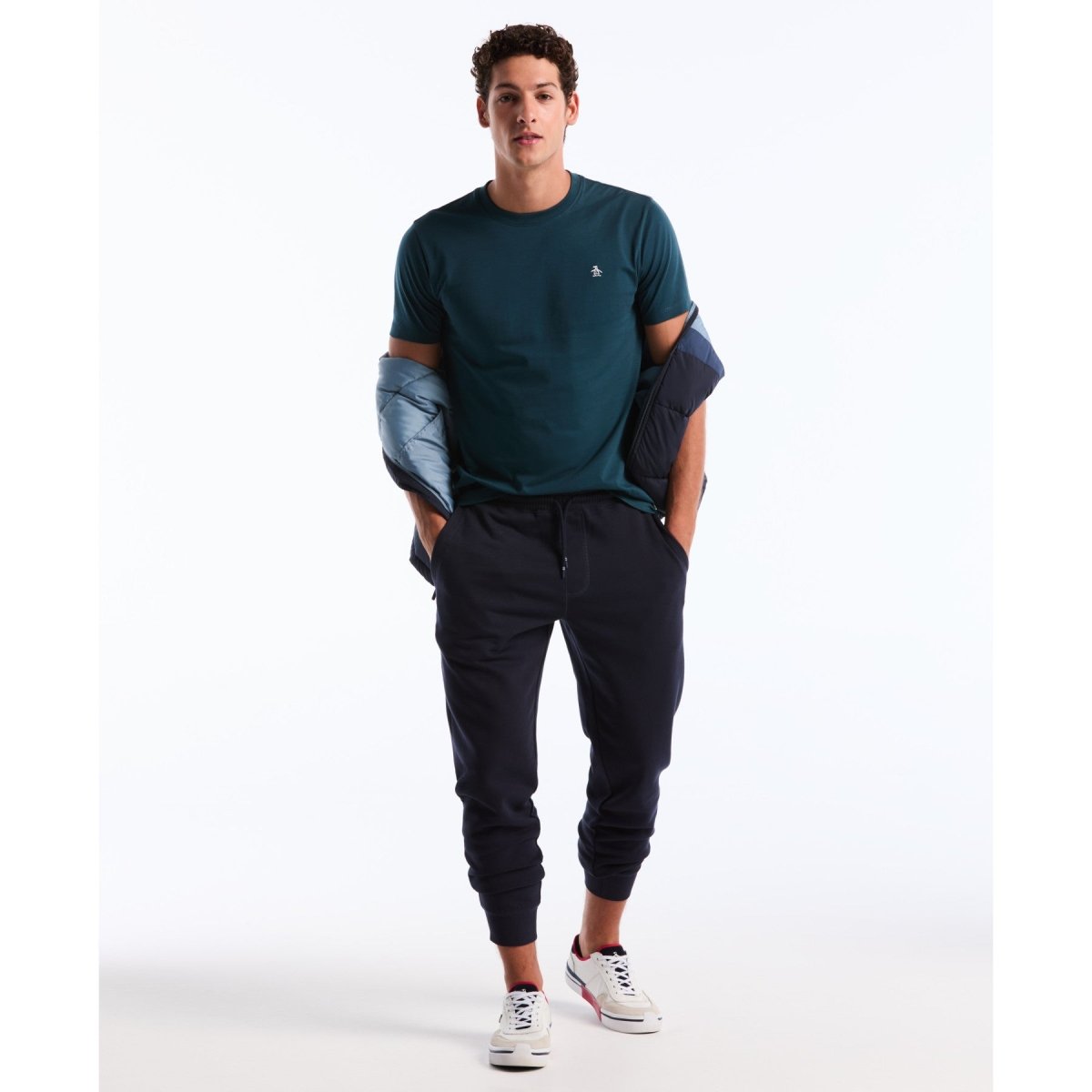 Pin Point Embroidered Logo T-Shirt In Reflecting Pond - RUTHERFORD & Co