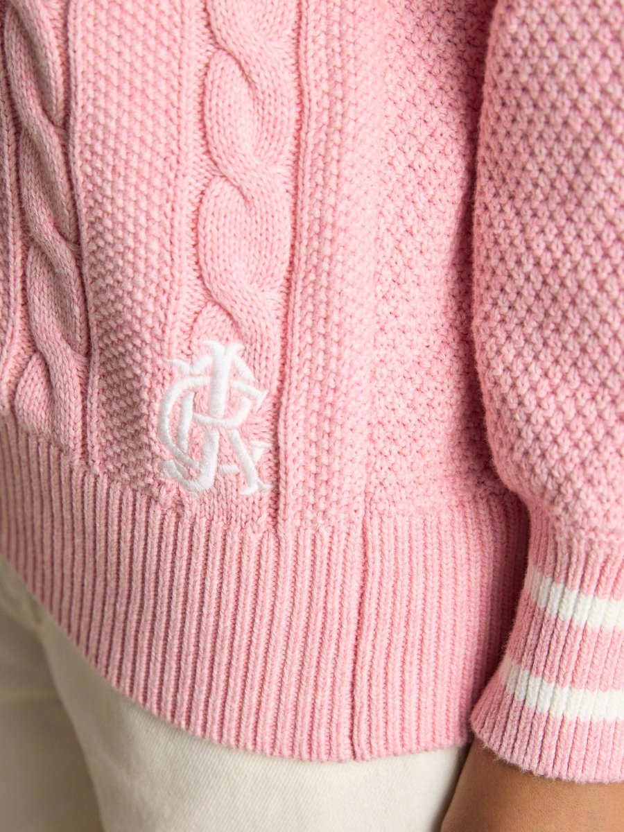 Pink Cable Knit Cricket Cotton Jumper - RUTHERFORD & Co