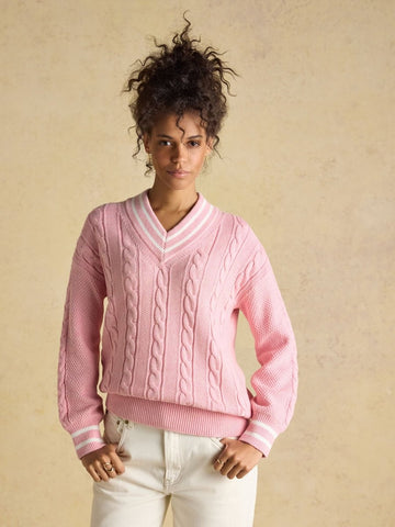 Pink Cable Knit Cricket Cotton Jumper - RUTHERFORD & Co