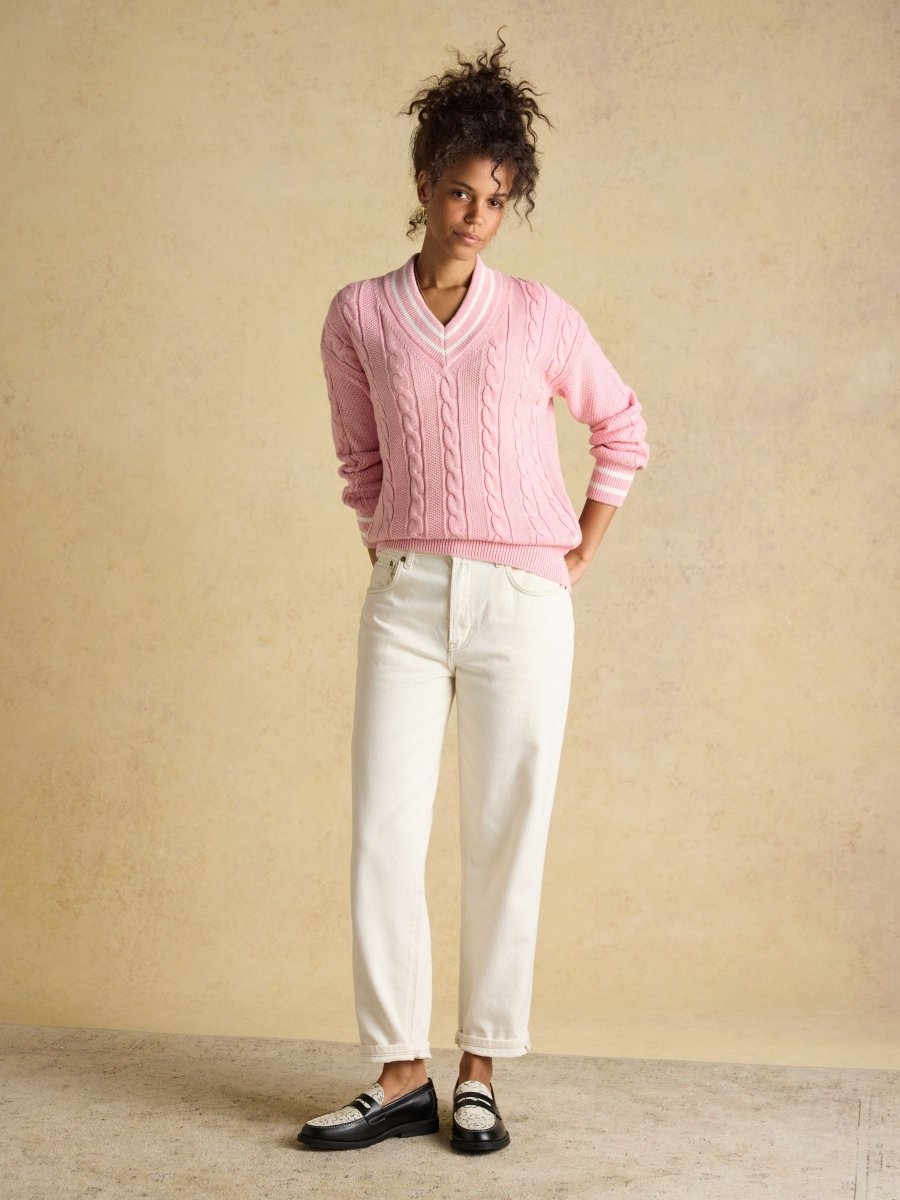 Pink Cable Knit Cricket Cotton Jumper - RUTHERFORD & Co