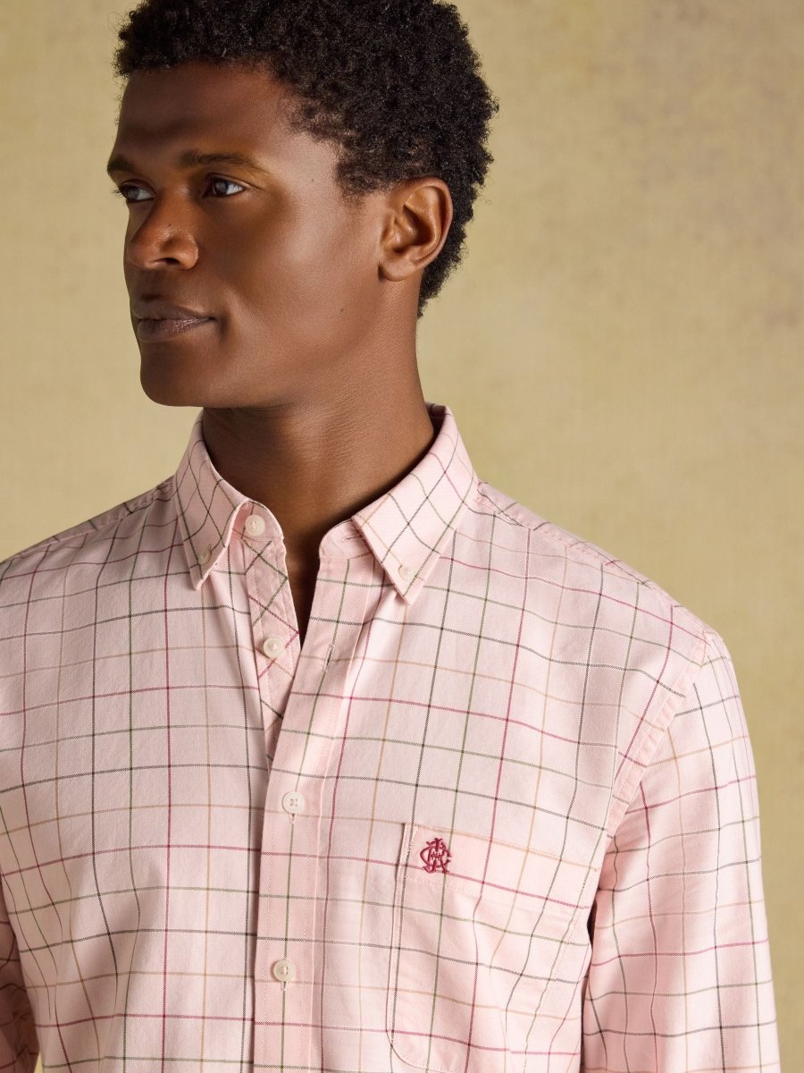 Pink Checked Classic Fit Cotton Oxford Shirt - RUTHERFORD & Co