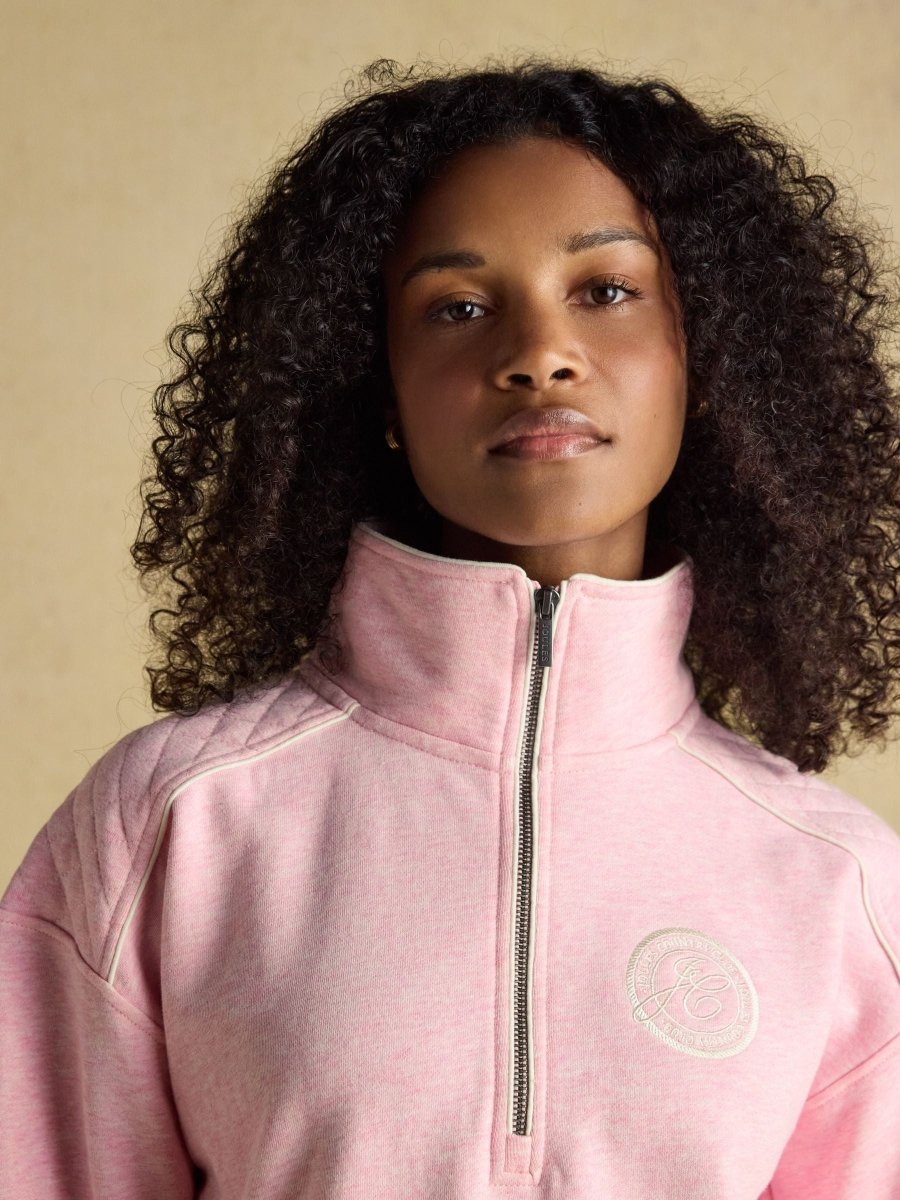 Pink Embroidered Quarter Zip Sweatshirt - RUTHERFORD & Co