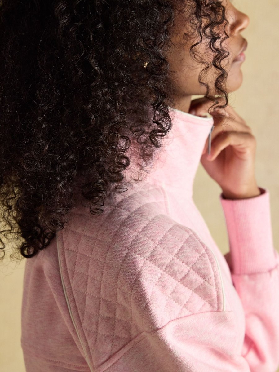 Pink Embroidered Quarter Zip Sweatshirt - RUTHERFORD & Co