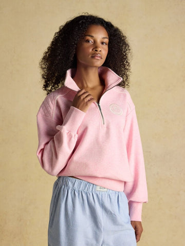 Pink Embroidered Quarter Zip Sweatshirt - RUTHERFORD & Co