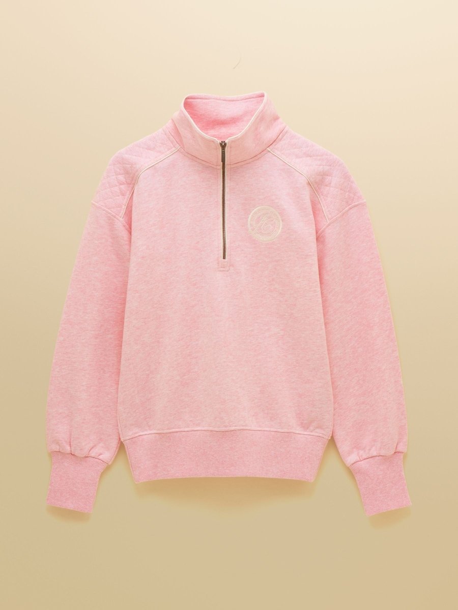 Pink Embroidered Quarter Zip Sweatshirt - RUTHERFORD & Co