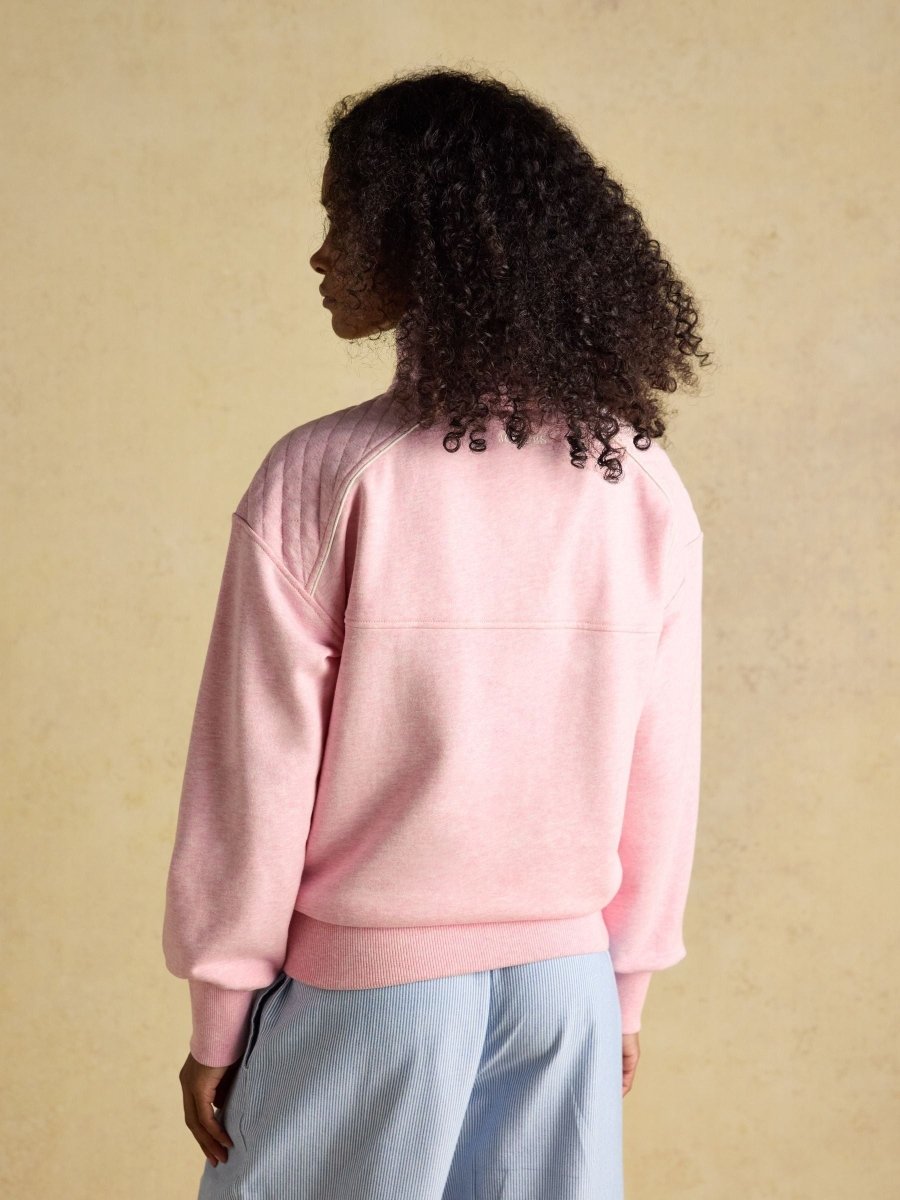 Pink Embroidered Quarter Zip Sweatshirt - RUTHERFORD & Co