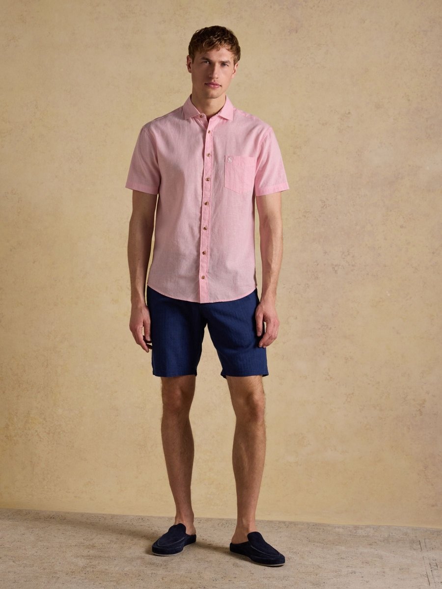Pink Linen Blend Short Sleeve Shirt - RUTHERFORD & Co