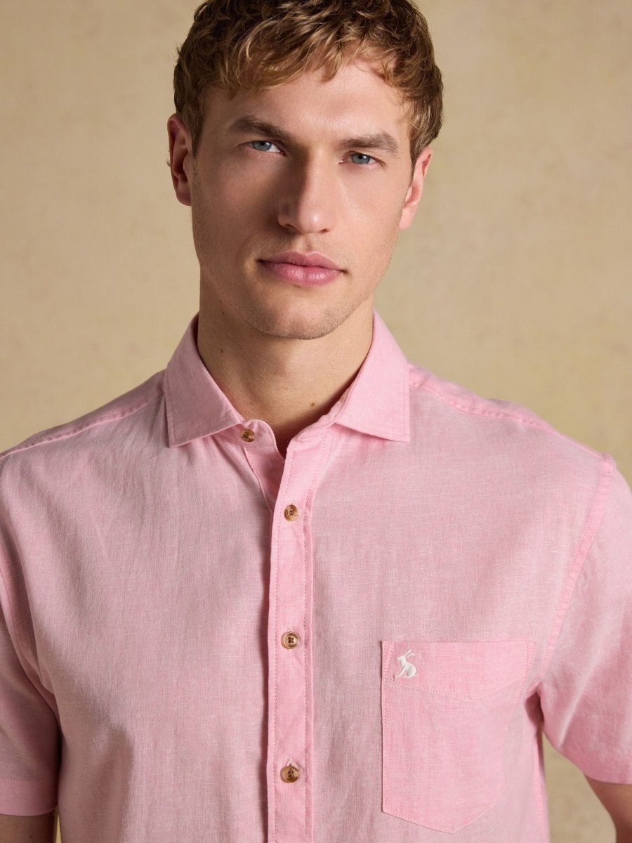 Pink Linen Blend Short Sleeve Shirt - RUTHERFORD & Co
