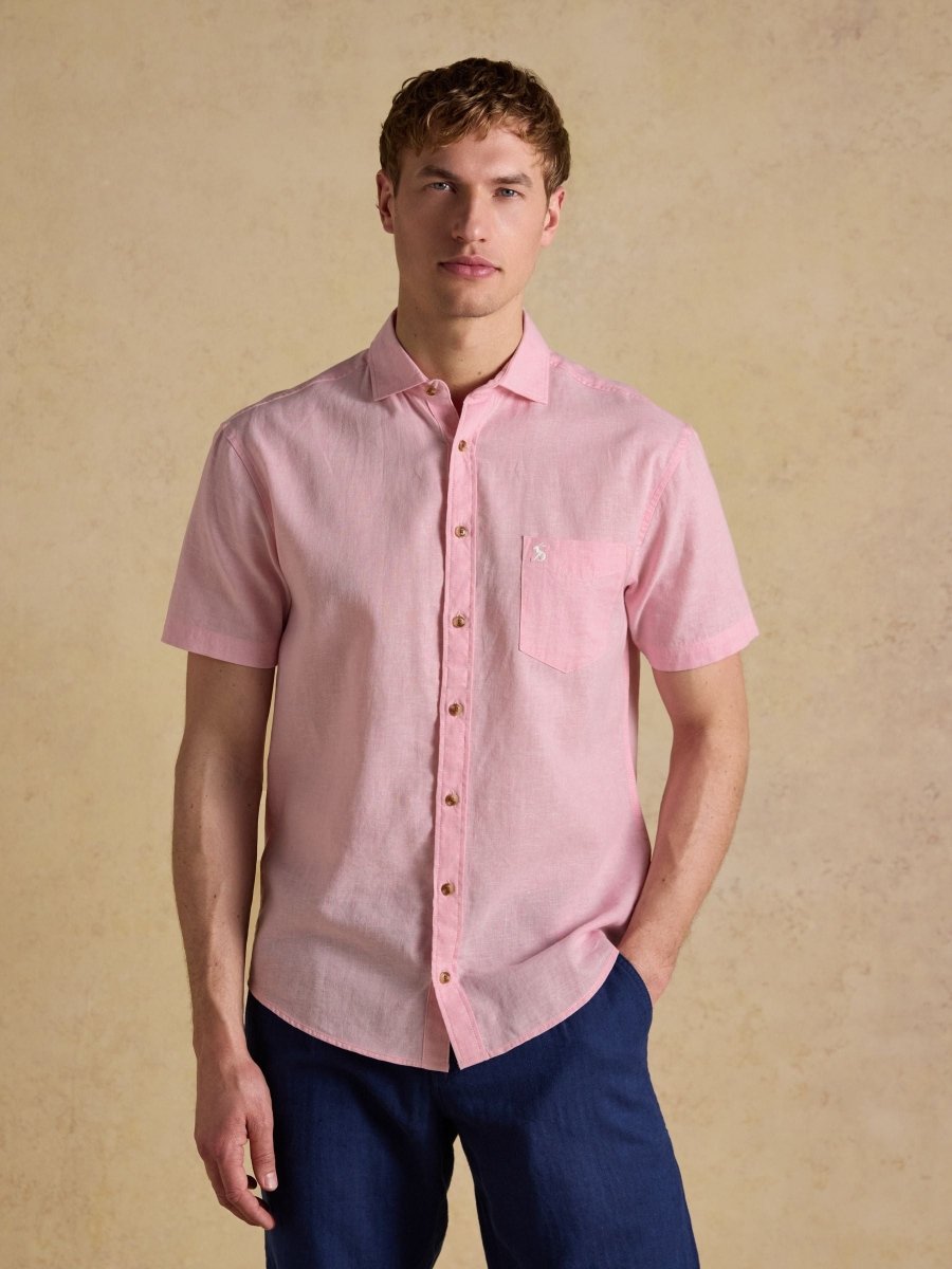 Pink Linen Blend Short Sleeve Shirt - RUTHERFORD & Co
