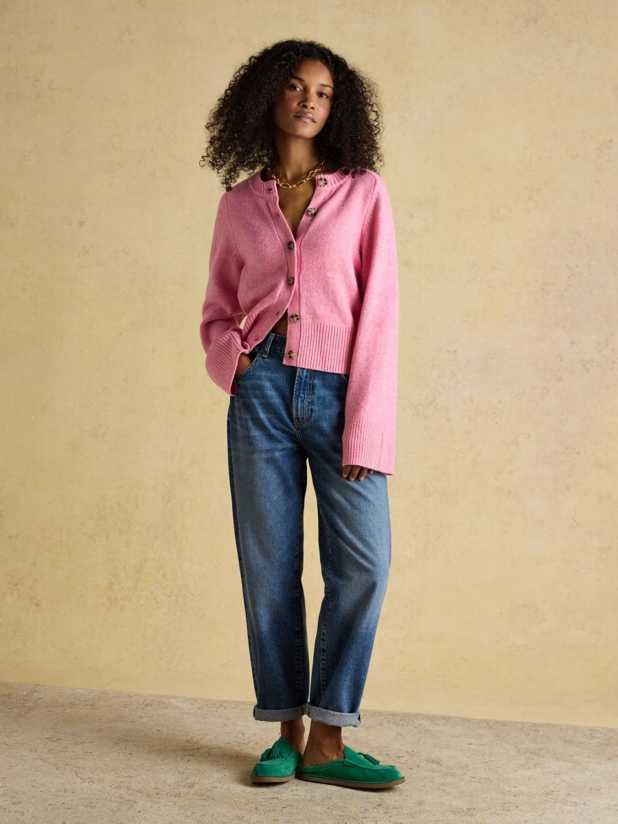 Pink Relaxed Knitted Button Up Cardigan - RUTHERFORD & Co