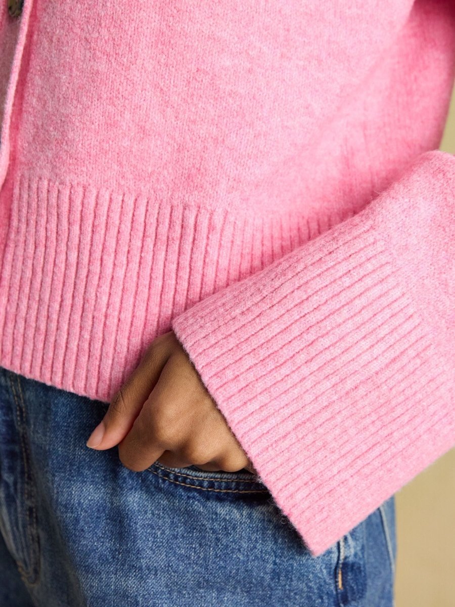 Pink Relaxed Knitted Button Up Cardigan - RUTHERFORD & Co