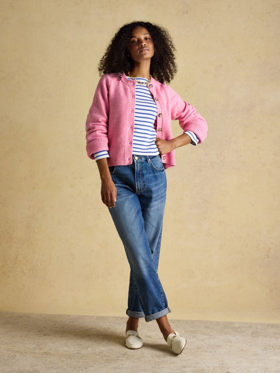 Pink Relaxed Knitted Button Up Cardigan - RUTHERFORD & Co