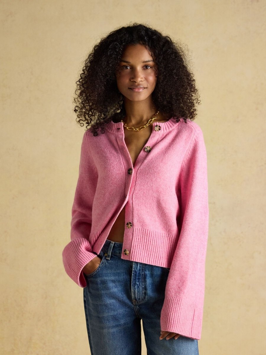 Pink Relaxed Knitted Button Up Cardigan - RUTHERFORD & Co