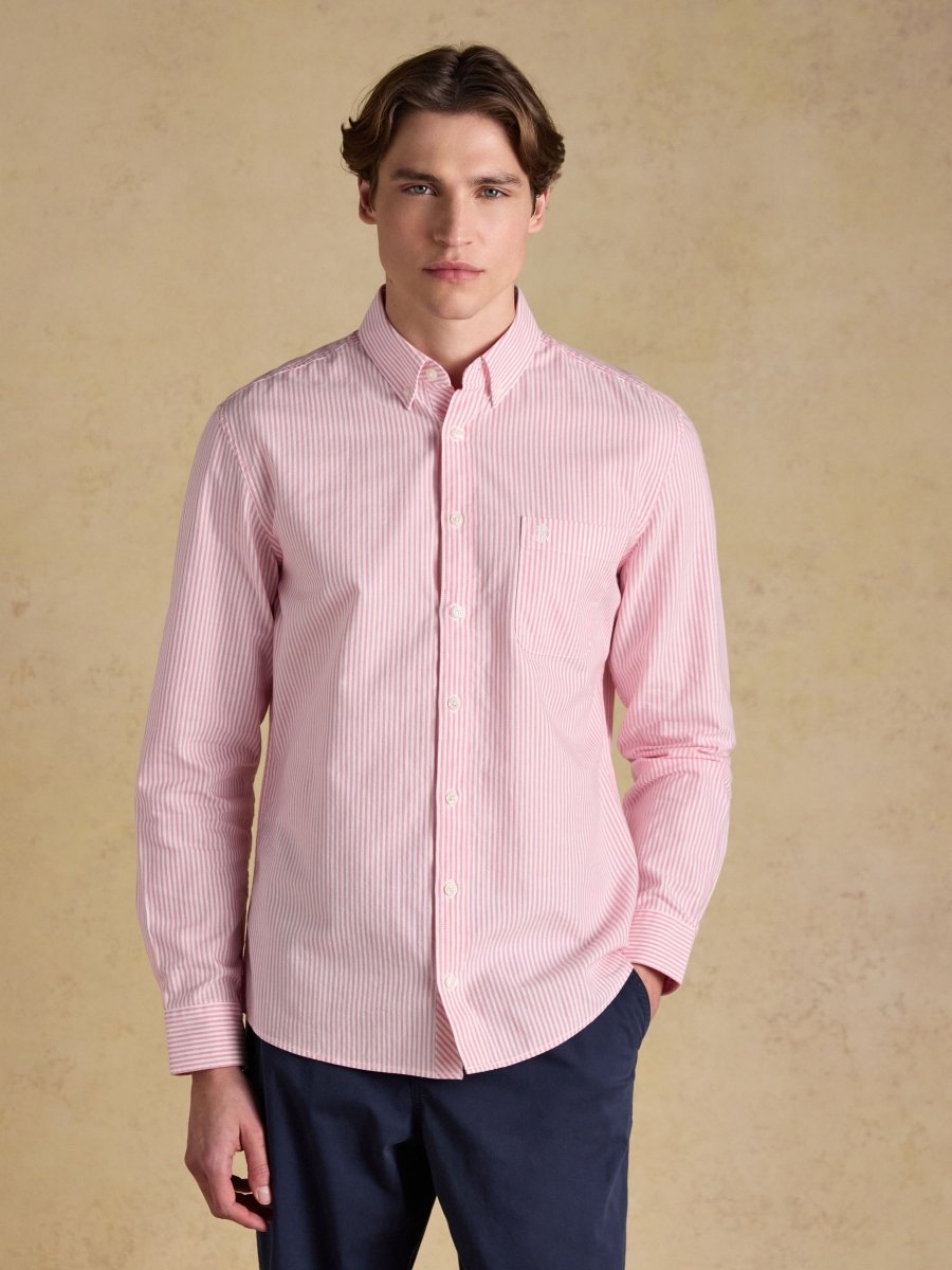 Pink & White Striped Classic Fit Oxford Shirt - RUTHERFORD & Co