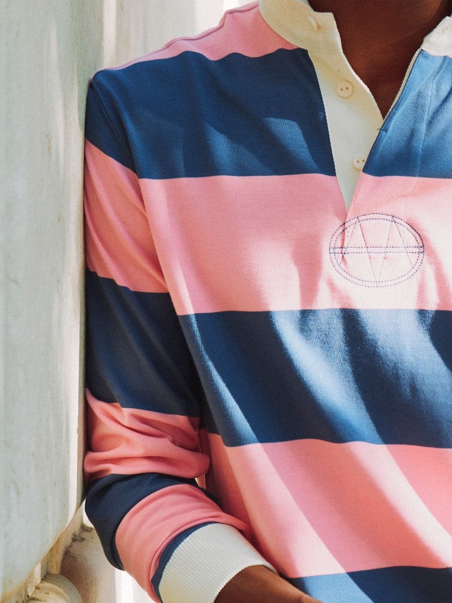 Pink/Blue Striped Long Sleeve Rugby Shirt - RUTHERFORD & Co