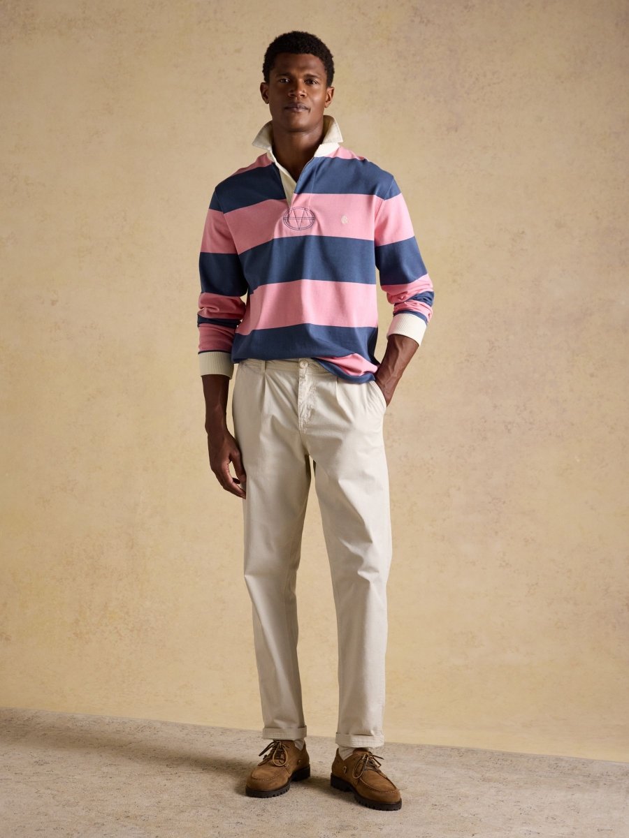 Pink/Blue Striped Long Sleeve Rugby Shirt - RUTHERFORD & Co