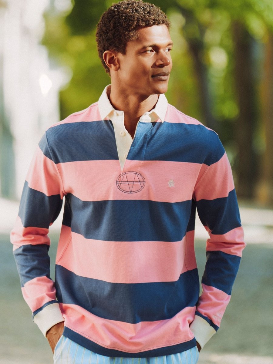 Pink/Blue Striped Long Sleeve Rugby Shirt - RUTHERFORD & Co