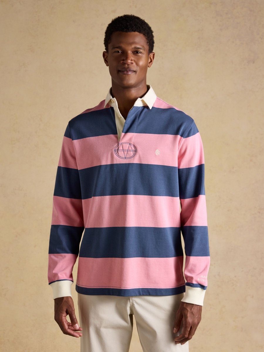 Pink/Blue Striped Long Sleeve Rugby Shirt - RUTHERFORD & Co