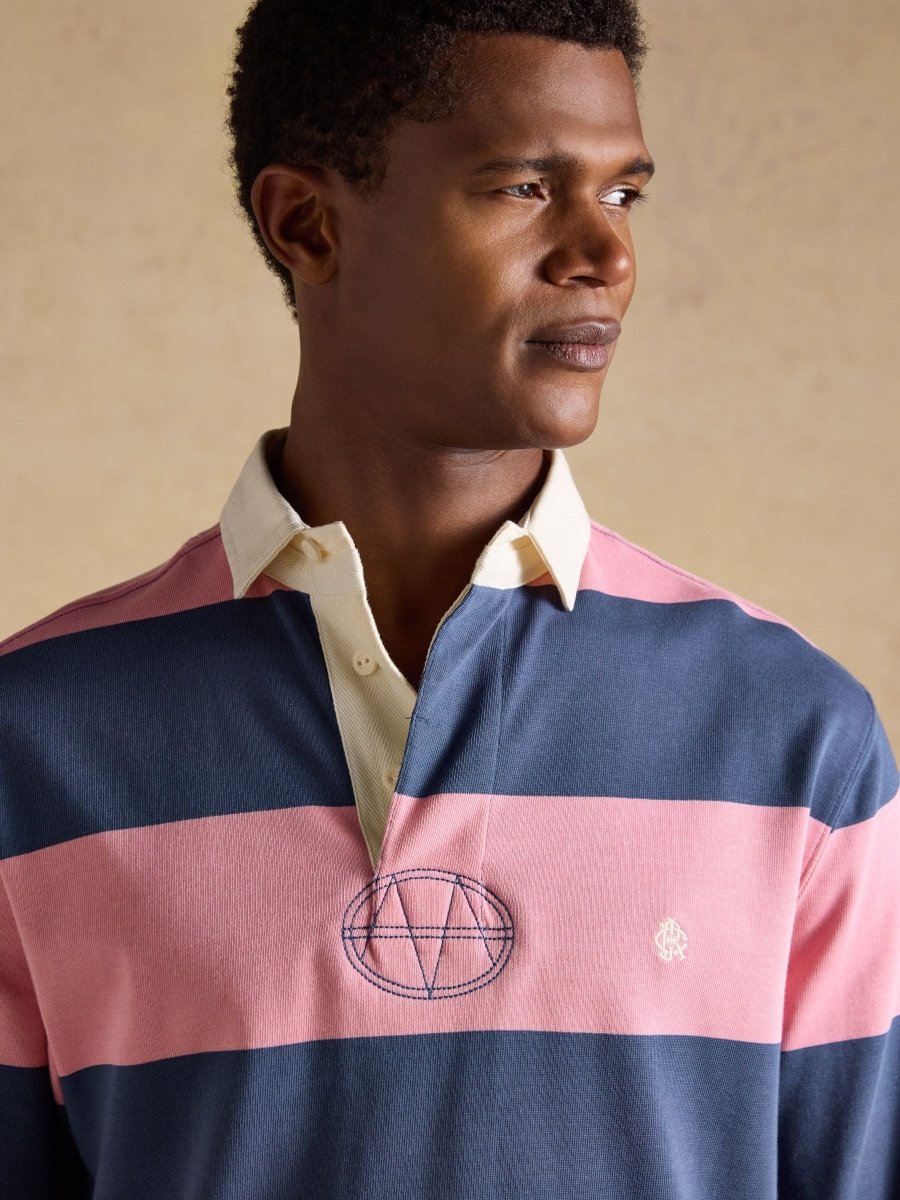 Pink/Blue Striped Long Sleeve Rugby Shirt - RUTHERFORD & Co