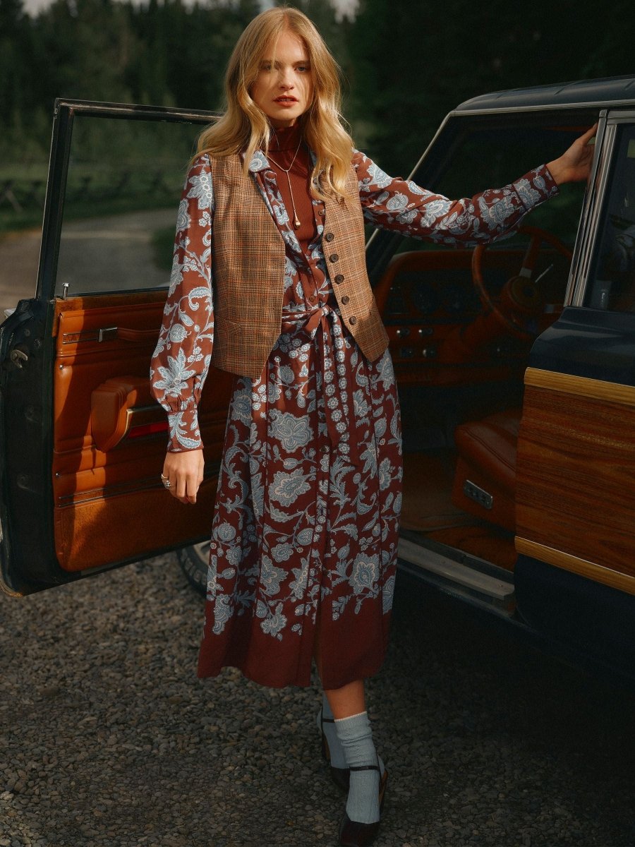 Piper Western Shirt Dress - Chocolate Placement Print - RUTHERFORD & Co