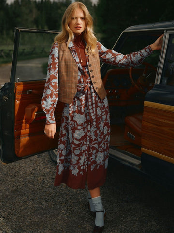 Piper Western Shirt Dress - Chocolate Placement Print - RUTHERFORD & Co