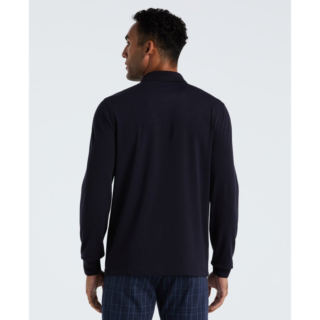 Pique Long Sleeve Polo Shirt In Dark Sapphire - RUTHERFORD & Co