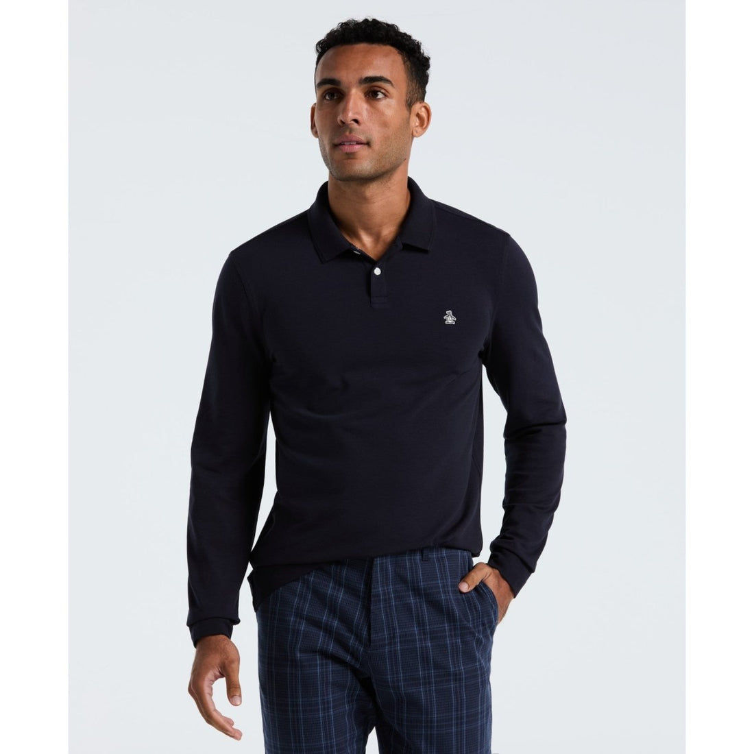Pique Long Sleeve Polo Shirt In Dark Sapphire - RUTHERFORD & Co