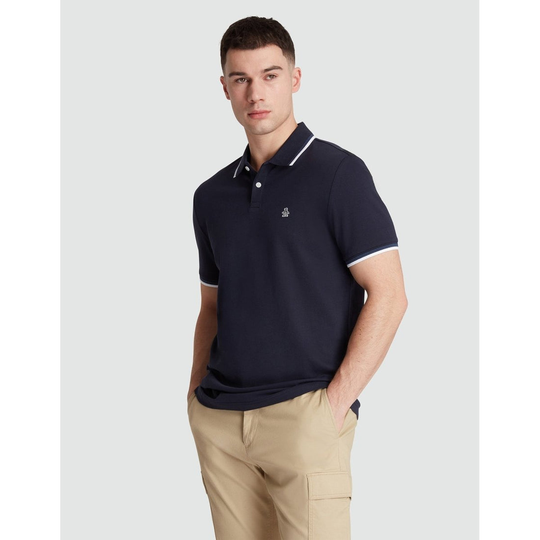 Pique Sticker Pete Tipped Polo Shirt In Dark Sapphire - RUTHERFORD & Co