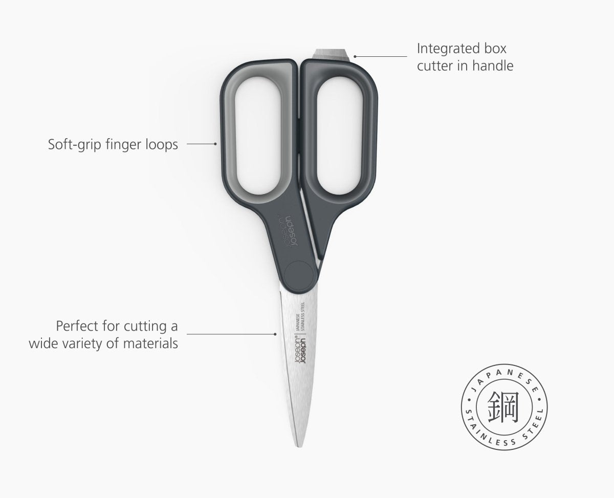 PlusCut™ Grey Scissors with Integrated Box Cutter - RUTHERFORD & Co
