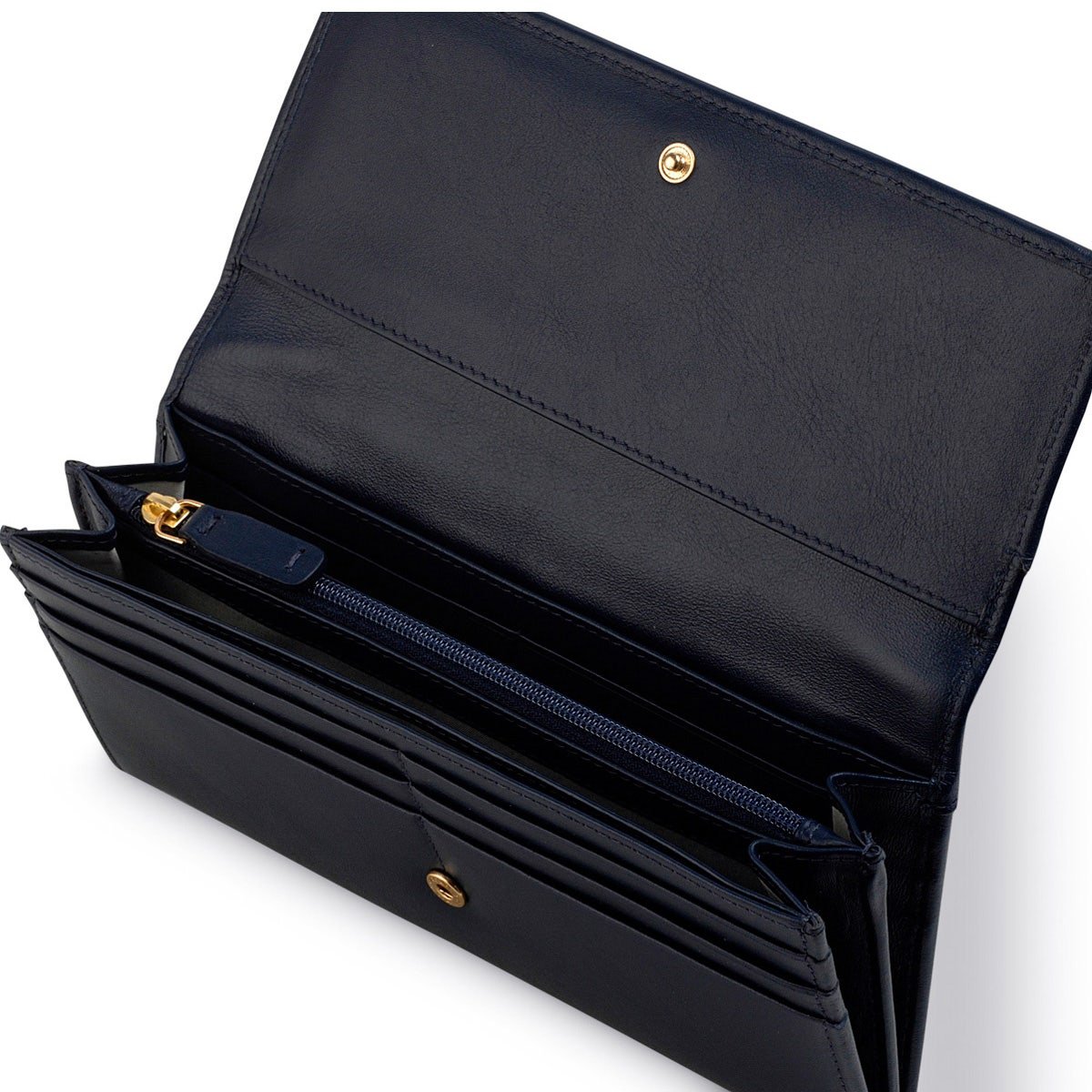 Pockets Leather Large Flapover Wallet In Ink - RUTHERFORD & Co