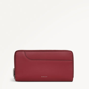 Pockets Leather Large Zip Around Wallet In Carmine - RUTHERFORD & Co