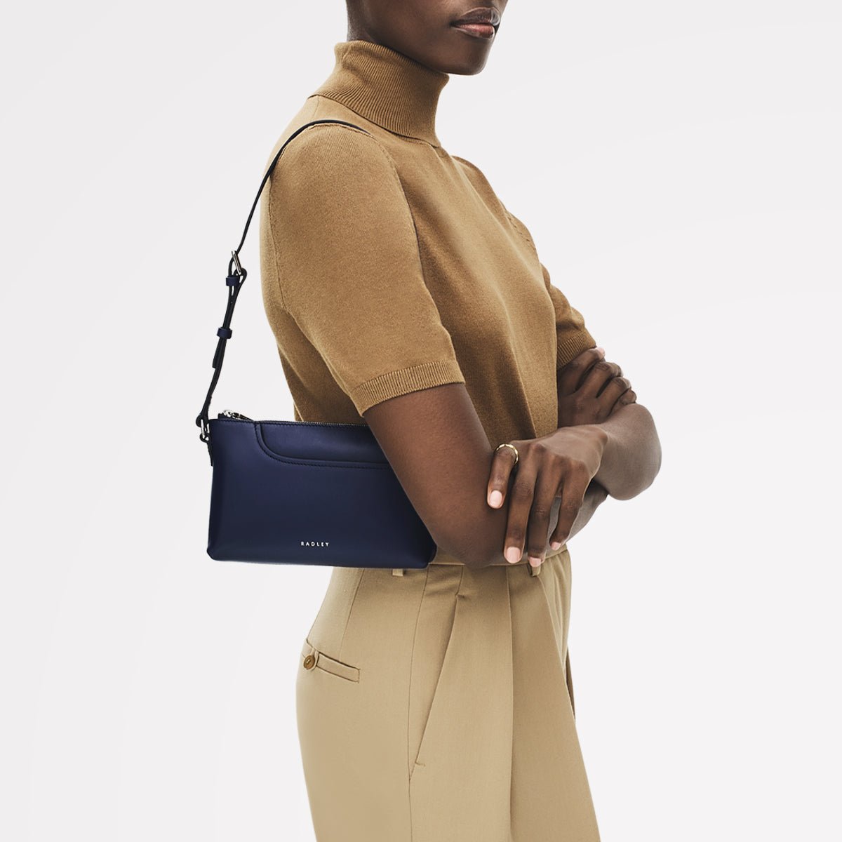 Pockets Leather Mini Ziptop Ew Shoulder Bag In Evenfall - RUTHERFORD & Co